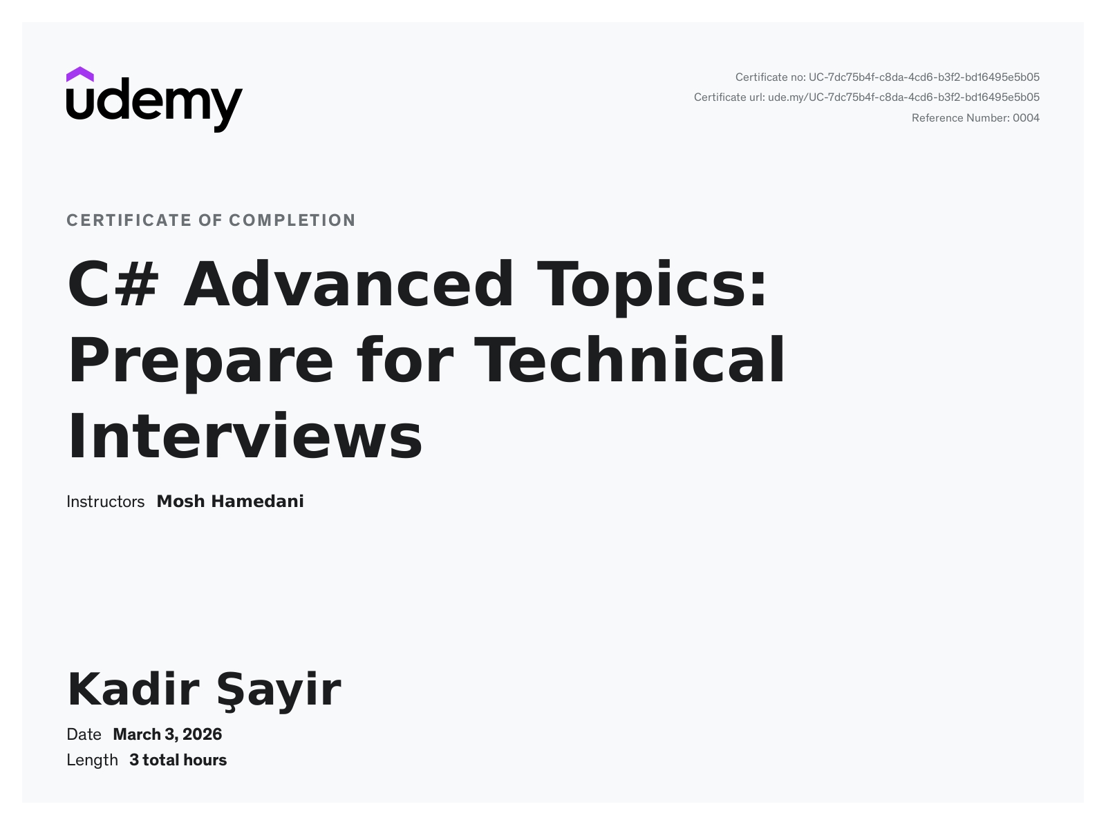 C# Advanced Topics: Prepare for Technical Interviews certificate